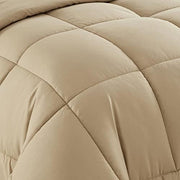 7 Piece Comforter Set Bag Solid Color All Season Soft Down Alternative Blanket & Luxurious Microfiber Bed Sheets, Taupe, King (Pack of 3)