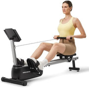 16-Level Magnetic Rowing Machine with Extended Slide Rail, Advanced LCD Monitor, Wide Seat, Charcoal, 330 lb Capacity