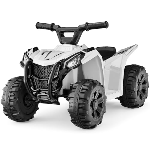 6V Kids Ride On Toy, 4-Wheeler Quad ATV Play Car w/ 1.8MPH Max Speed, Treaded Tires, Rubber Handles, Push-Button Accelerator - White