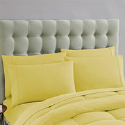 7 Piece Comforter Set Bag Solid Color All Season Soft Down Alternative Blanket & Luxurious Microfiber Bed Sheets, Yellow, Queen (Pack of 4)