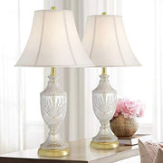 26 1/2" Tall Table Lamps Set of 2 Gold Brass Cut Clear Glass Urn