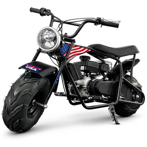 Mini Bike 99cc Gas Powered 4-Stroke Engine, 3.5HP Off-Road Trail Motorcycle, Mini Dirt Bike with Headlight, Pull Start for Outdoor Riding (Black)