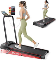 Walking Pad with 10% Incline & Dual LED Display,4 in 1 Foldable Treadmill for Home Small Office, Compact Under Desk Treadmill with Handle bar,APP & Remote, 300 lbs Capacity