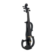 Electric Violin 4/4 Full Size Solid Wood Silent Violin Set for Adults Beginner Practice Electric Fiddle with Ebony Fittings Hard Case & Bow(5 String Black)