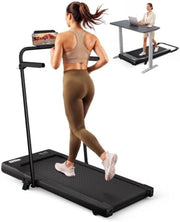 3 in 1 Under Desk Treadmill with Handrails and Incline, Portable Folding Walking Pad for Home Office, 2.5 HP Quiet Mini Treadmill with LED Display & Remote, 300 Lbs Capacity, Black