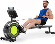 16-Level Magnetic Rowing Machine with Extended Slide Rail, LCD Monitor, Standard Seat, Gray, 350 lb Capacity