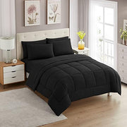 7 Piece Comforter Set Bag Solid Color All Season Soft Down Alternative Blanket & Luxurious Microfiber Bed Sheets, Black, King (Pack of 3)