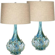 29 1/2" Tall Table Lamps Set of 2 Blue Green Ceramic Coastal Modern