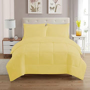 7 Piece Comforter Set Bag Solid Color All Season Soft Down Alternative Blanket & Luxurious Microfiber Bed Sheets, Yellow, Queen (Pack of 4)