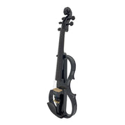 Electric Violin 4/4 Full Size Solid Wood Silent Violin Set for Adults Beginner Practice Electric Fiddle with Ebony Fittings Hard Case & Bow(5 String Black)