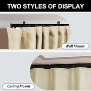 Room Divider Blackout Curtains & Ceiling Curtain Track Set Wall Mount Extra Wide Track Curtains Flexible Sliding Curtain Rod Room Separation Privacy（W 216 x H 96 in Beige Drape & Black Rail）