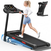Treadmill for Home, Folding Treadmill with 15% Auto Incline,3.0HP Folding Treadmill with App,12 Workout Programs, Max 8.7 MPH Running Machine, 300 LBS Capacity
