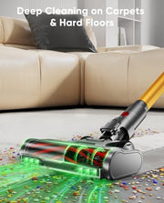 Cordless Vacuum Cleaner, 650W/60KPA/70 Mins Vacuum Cleaners for Home,Self-Standing Wireless Vacuum, Anti-Tangle Brush, Smart Display,1.8L Cup Cordless Stick Vacuum Cleaner for Pet Hair/Carpets (Gold)