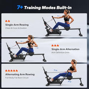 16-Level Dual-Rail Magnetic Rowing Machine, Advanced LCD Monitor, Standard Seat, Black, 350 lb Capacity