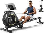 16-Level Dual-Rail Magnetic Rowing Machine, Advanced LCD Monitor, Standard Seat, Gray, 350 lb Capacity