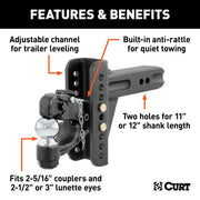 16000 lb 2-1/2 in Shank Adjustable Pintle and Ball Combo