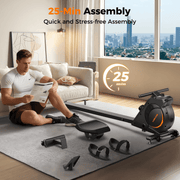 16-Level Magnetic Rowing Machine with Extended Slide Rail, App-Ready Monitor, Standard Seat, Black, 250 lb Capacity