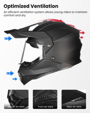 Youth Electric Dirt Bike Full-Face Helmet Matte Black