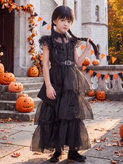 Girls Halloween Costume Fancy Dress with Wig Black for Kids Carnival Party 3-4 Years