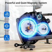 16-Level Magnetic Rowing Machine with Extended Slide Rail, App-Ready Monitor, Standard Seat, Charcoal, 300 lb Capacity