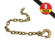 8 Pack 3/8" x 36" Trailer Safety Chains with Clevis Grab Hooks & Safety Clip | Grade 70 Binder Towing Trailer Chain