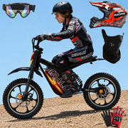 S4 Electric Dirt Bike for Kids 8-14, Peak 1200w 26.8MPH Electric Motorcycle, 37Miles 120-150 mins Ride Time, Adjustable 3-Speed Off-Road Ebike for Kids, 16IN Knobby Tires Max Load 176 Lbs