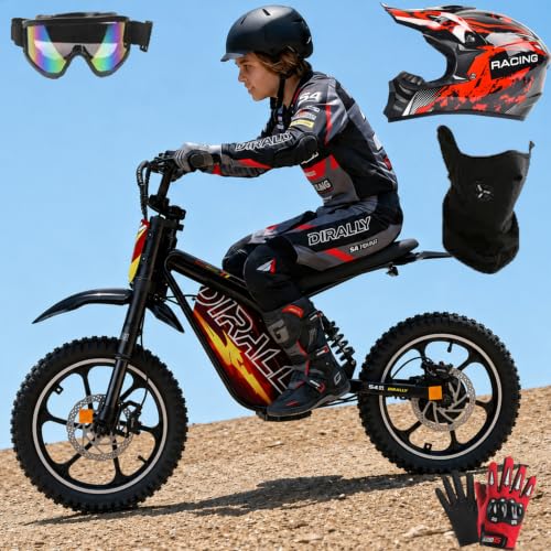 S4 Electric Dirt Bike for Kids 8-14, Peak 1200w 26.8MPH Electric Motorcycle, 37Miles 120-150 mins Ride Time, Adjustable 3-Speed Off-Road Ebike for Kids, 16IN Knobby Tires Max Load 176 Lbs