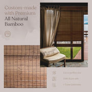 Custom Bamboo Shades | Rustic | Cordless Bamboo Roman Shades for Windows and Doors (Natural Woven) | Rustic Walnut (Great Privacy) | 64" W X 60" H