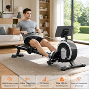 16-Level Magnetic Rowing Machine with Extended Slide Rail, Advanced LCD Monitor, Wide Seat, Gray, 250 lb Capacity