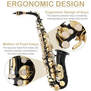 Alto Saxophone Drop E Brass Sax Full Kit for Student Beginner, Black