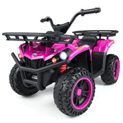 Kids ATV 4 Wheeler, 24V 5 MPH Electric Ride On Quad with LED Headlights, Music & Stories, Multi-Terrain Ride On Toy with Front & Rear Storage for Boys Girls Aged 3+ (24V, Pink)