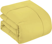 7 Piece Comforter Set Bag Solid Color All Season Soft Down Alternative Blanket & Luxurious Microfiber Bed Sheets, Yellow, Queen (Pack of 4)