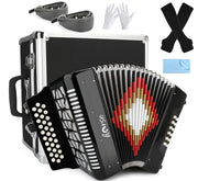 31 Key Accordion,12 Bass 3-Row G/C/F Diatonic Accordions Instruments for Adults with Thicked Suitcase and Straps, 31 Keys Button Acordeón Acordeones Para Adultos For Beginners to Professionals