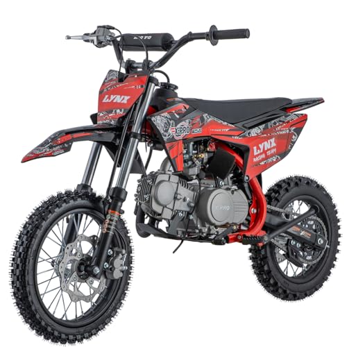 Lynx 125cc Dirt Bike, 4-Speed Semi-Automatic Pit Bike with Zongshen 4-Stroke Engine, Kick Start Gas Dirt Bike, 14"/12" Big Wheels, Air-Cooled Off-Road Motorcycle for Youth & Adults (Red)