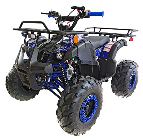 125cc ATV Quad Upgraded 125cc ATV with Reverse, Led Lights, Big Wide Tires with Matching Rims Gas 4 Wheeler for Youth and Children (Blue) (Factory Packaged)