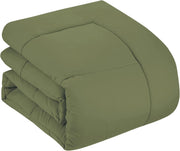7 Piece Comforter Set Bag Solid Color All Season Soft Down Alternative Blanket & Luxurious Microfiber Bed Sheets, Sage, Queen (Pack of 4)