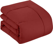 7 Piece Comforter Set Bag Solid Color All Season Soft Down Alternative Blanket & Luxurious Microfiber Bed Sheets, Red, Twin (Pack of 4, 28 Count Total)