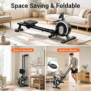 16-Level Magnetic Rowing Machine with Extended Slide Rail, App-Ready Monitor, Wide Seat, Charcoal, 350 lb Capacity