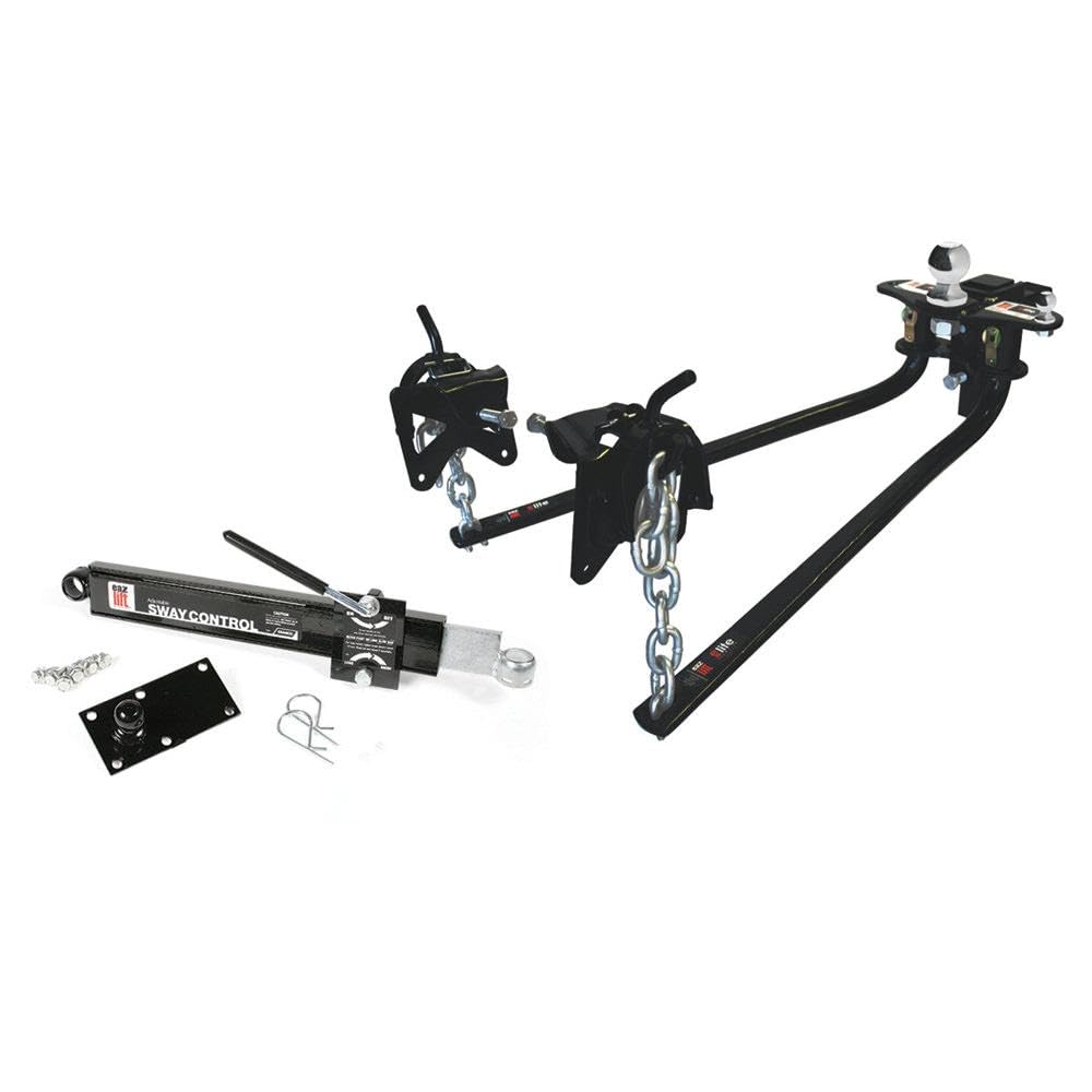 Eaz-Lift Elite 1,000lb Weight Distribution Hitch Kit with Manually Adjusted Sway Control - Ready-to-Tow with Pre-Installed Hitch Ball, Sway Control Ball, U-Bolts, & Chain Package (48058)