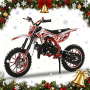 50cc Dirt Bike for Kids, 2-Stroke Mini Bike Gas Powered Off Road Motorbike Motorcycle Motorcross with Speeds up to 25 MPH for Uphill and Off-Road for Youth Riders, Support 330LBS Red