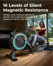16-Level Magnetic Rowing Machine with Extended Slide Rail, LCD Monitor, Standard Seat, Charcoal, 330 lb Capacity