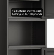 Tall Narrow Storage Cabinet 66.93" H Tall Bathroom Cabinet Metal Pantry Cabinets, 4 Adjustable Shelves for Kitchen, Home Office, Living Room, Dinning Room (20 inches Wide Black)