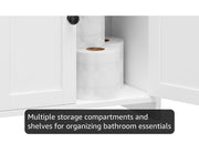 Small Bathroom Storage Cabinet, Toilet Paper Storage Cabinet Bathroom Floor Cabinet with Doors and Shelves, Bathroom Organizers for Small Spaces, 7.9" D x 14.6" W x 31" H, White