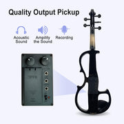 Electric Violin 4/4 Full Size Solid Wood Silent Violin Set for Adults Beginner Practice Electric Fiddle with Ebony Fittings Hard Case & Bow(5 String Black)