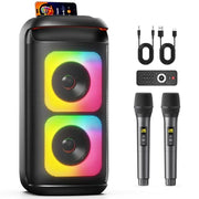 Karaoke Machine with 2 Wireless Microphones, Portable Bluetooth Karaoke for Adults, Powerful Dual 8" Subwoofer Karaoke Boombox, LED Lights, 3D Sound, Support TV/USB/AUX/TF for Home Party