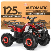 125cc ATV - Gas Quad, Automatic-Reverse, Spider Red, 3125XR8-U2
