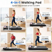 Walking Pad with QuietClimb 8% Incline, 2.5HP Quiet Under Desk Treadmill, Portable Mini Treadmill for Home Office, 265 lbs, LED Display & Remote