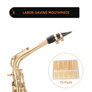 Student Alto Eb E-flat SAX Saxophone Gold Lacquer SAX Beginners Kit with Case, Reeds, Mouth Piece, Soft Cleaning Cloth and Rod, Gloves