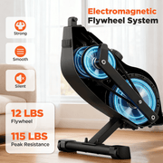 16-Level Magnetic Rowing Machine with Extended Slide Rail, App-Ready Monitor, Standard Seat, Black, 350 lb Capacity
