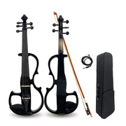 Electric Violin 4/4 Full Size Solid Wood Silent Violin Set for Adults Beginner Practice Electric Fiddle with Ebony Fittings Hard Case & Bow(5 String Black)